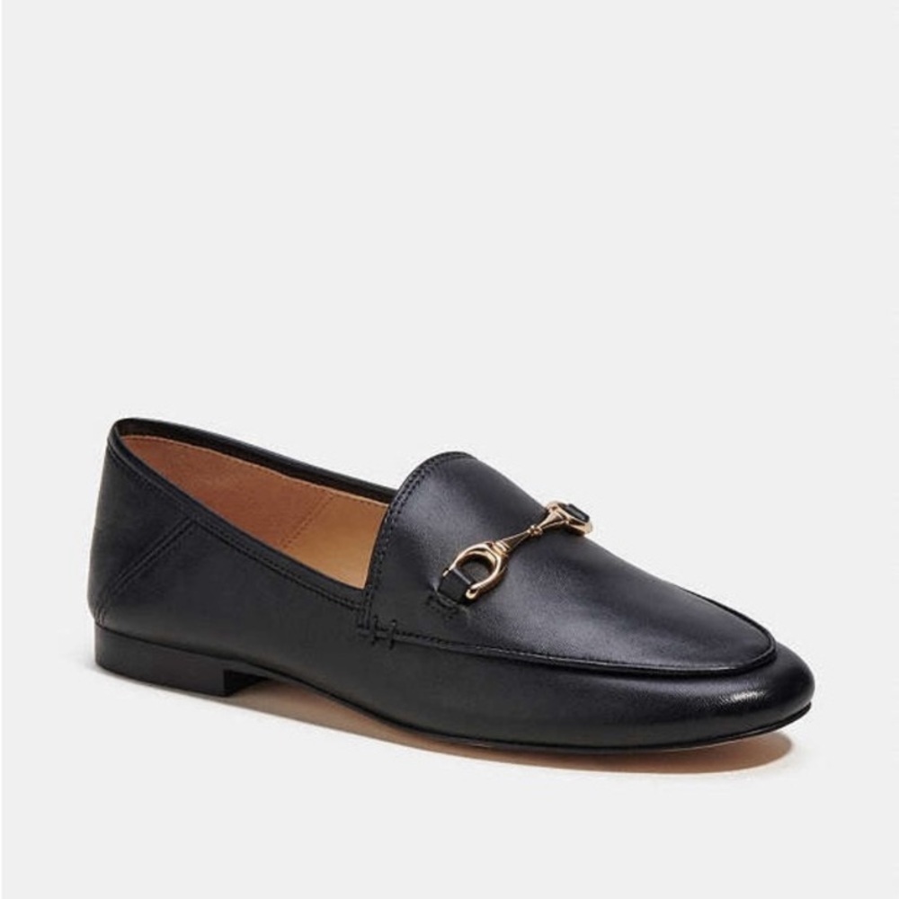 Coach Black Leather Haley Loafers with Gold Accent
